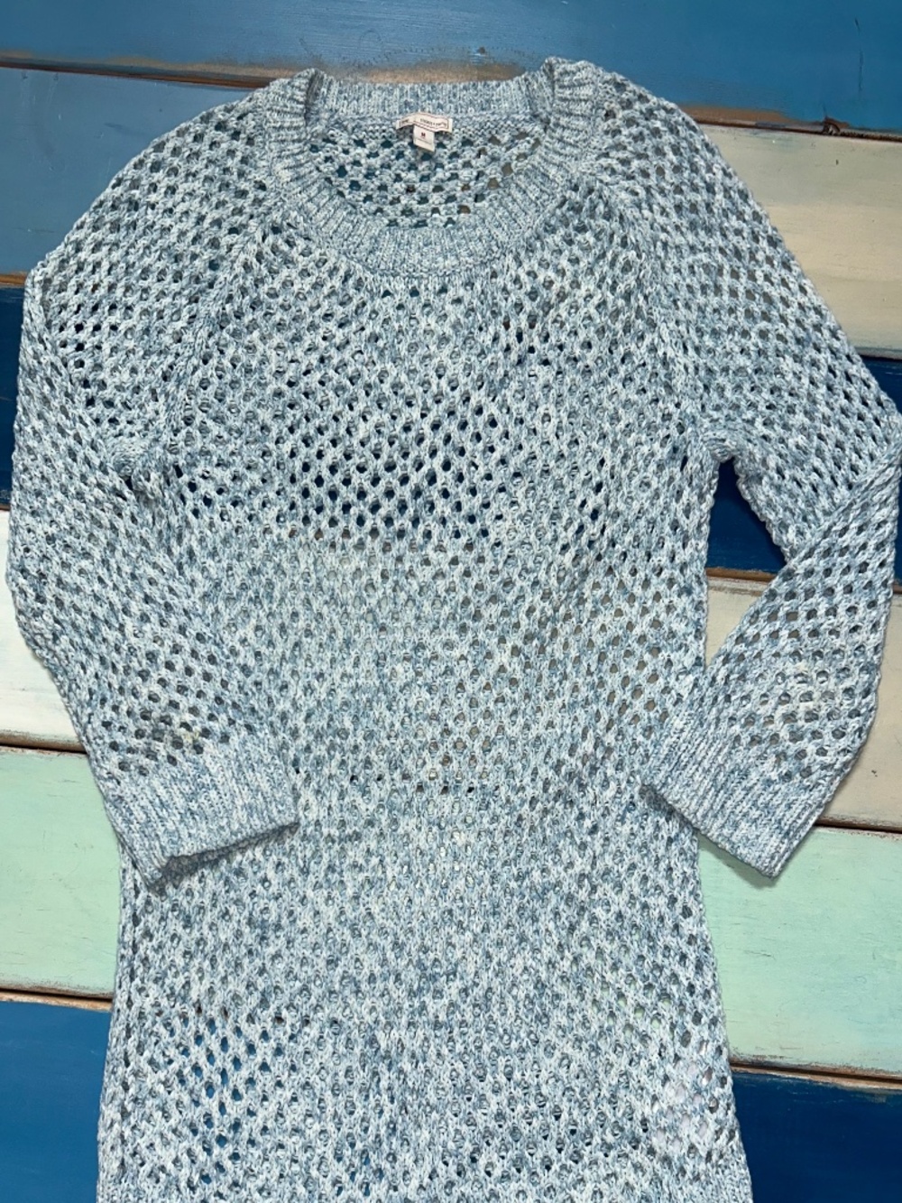 Gap Open Knit Sweater Women's Medium Blue Marled Lightweight Pullover